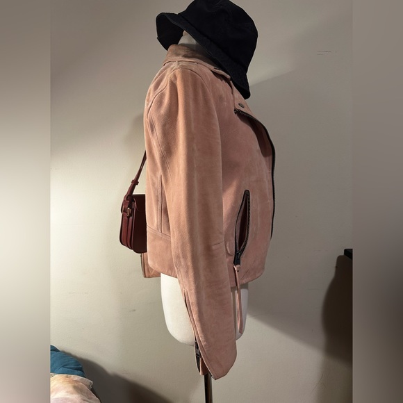 All Saints Suede Dalby Biker Jacket Pink - Picture 6 of 12